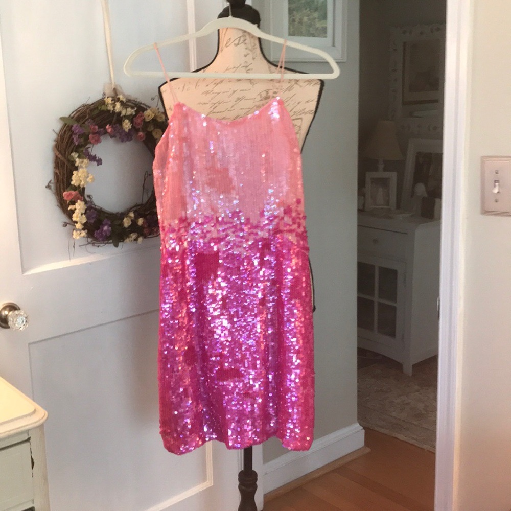 INC, pink, sequined cocktail dress, size 2.